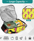 Lightning Bolt Insulated Lunch Bag Yellow Portable Cooler With Shoulder Straps For Office Travel School And Everyday Meals All Day Durable Polyester Large Main Compartment Plus Side Mesh Pockets Keeps Meals Fresh opened with food inside