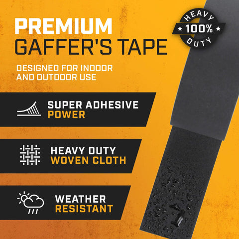 Black Gaffers Tape 2 Inch By 30 Yards 3 Pack Pro Gaff Tape No Residue Water Resistant Non Reflective Easy Tear For Photography Filming Stage Production featuring adhesive and weather-resistant properties.