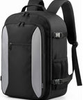TSA Friendly Carry On Travel Backpack for Men and Women With 180 Degree Full Opening Waterproof Pocket, side view, black