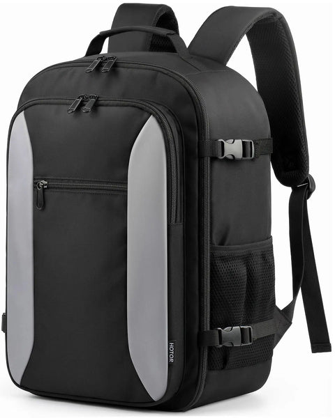 TSA Friendly Carry On Travel Backpack for Men and Women With 180 Degree Full Opening Waterproof Pocket, side view, black