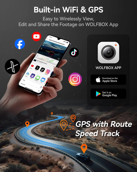 Three Channel Dash Cam With Built In WiFi And GPS, Front 1440P Plus Interior And Rear 1080P, mobile app display