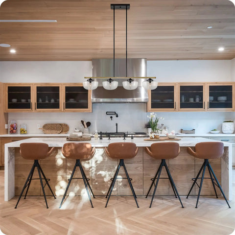 Grove 38 Inch 4 Light Dope Modern Farmhouse Kitchen Island Light With Schoolhouse Glass Shades In Smoked Birch Finish