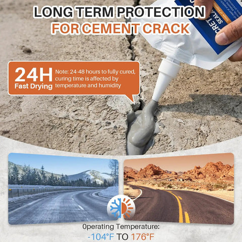 Rock Solid Self Leveling Concrete Crack Filler Tough As Nails Heavy Duty Cement Repair Paste for sealing large outdoor cracks.