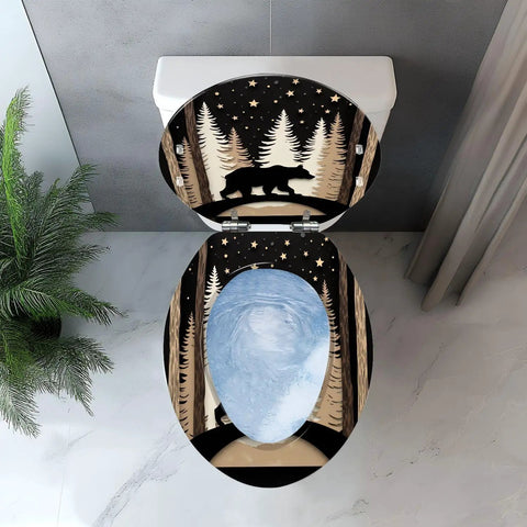 Elongated Toilet Seat Resin for Bathroom featuring a bear design, suitable for standard elongated toilets.
