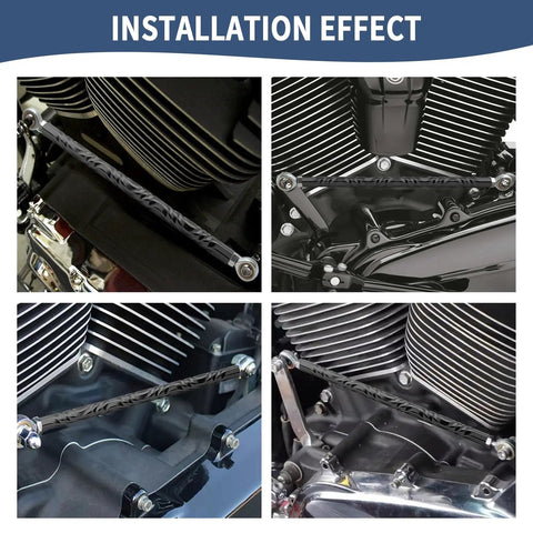Adjustable Shift Linkage Rod For 1986 And Up Touring Softail Trike Ride Ready Fits Road King Road Glide Street Glide Electra Glide FXLRS Fat Boy Breakout Night Train Blue installed on Harley engine