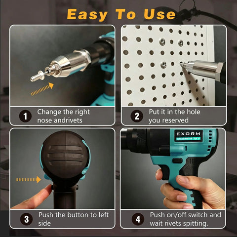 Instruction steps for Beefed Up Cordless Rivet Gun With Brushless Power Automatic Pop Rivet Tool For 18V Max Batteries