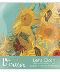 Vincent microfiber lens cleaning cloth featuring Van Gogh Sunflowers design, 6x6 inches, for glasses and devices