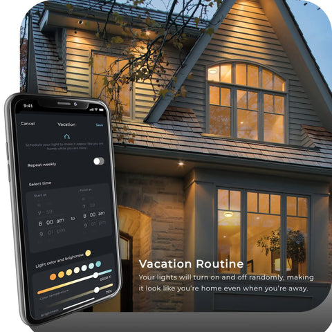 WiFi Smart Track Lighting Kit with smartphone app interface, exterior track lights in multicolor RGB, tunable white, matte black.