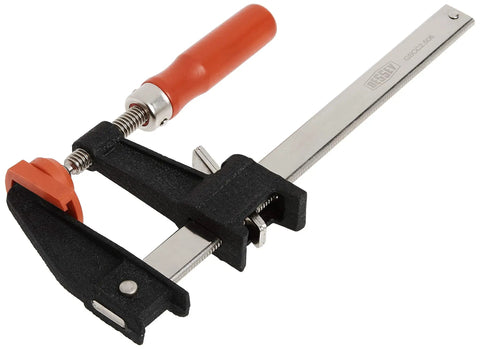 Heavy Duty 6 Inch Clutch Style Bar Clamp Built Different To Deliver 600 Lb Clamping Force For Woodworking And Carpentry with ergonomic handle.