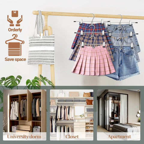 Keep Your Closet Crisp With These Space Saving Stackable Pants And Skirt Hangers Featuring Grippy Clips And Built In Hooks Straight Up Essential For Dorms Or Apartments The 8 Pack Is A Total Game Changer