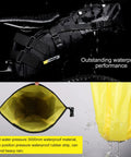Waterproof Bike Saddle Bag With Expandable 10L And 13L Capacity Under Seat Pouch for mountain road biking, shown outdoors.