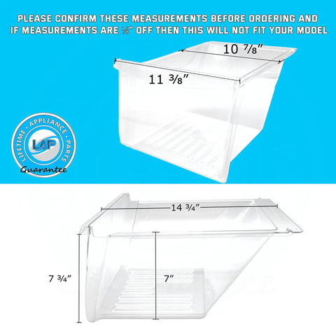 Replacement Meat Pan Crisper Bin For Frigidaire Refrigerators Fits 240364503 AP2116109 clear tray with measurements