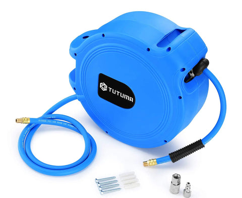 Grab This Heavy Duty Retractable Air Hose Reel With 50 Feet Of 3 8 Inch Hose Perfect For Air Compressors Features Wall Mount Swivel Bracket And Slow Return Safety System Rated For 300 Psi Lightweight Build