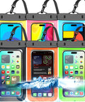 Six Pack Multicolor Waterproof Phone Pouch Set With IP68 Rating, Lanyard Included, Fits Up To 8.5-Inch Screens displayed