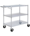 Heavy Duty Metal Rolling Utility Cart With 3 Adjustable Steel Shelves And Handy Handle Bar, NSF Commercial Grade, 500 Lb Capacity, 36 Inch Wide