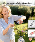 Woman using Six Point Five Inch Pruning Shears Set, Two Pack Garden Scissors With Stainless Steel Blades, ergonomic handles, outdoor setting