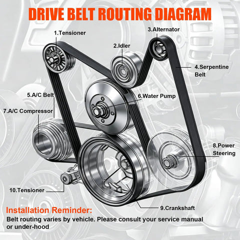 Drive belt routing diagram for Premium Serpentine Drive Belt Replacement Fits 4.8L 5.3L And 6.0L V8 Engines.