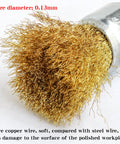 Close-up of brass wire 0.13mm end brush from Six Piece Brass Wire Wheel Brush Set For Drill With One Quarter Inch Shank Crimped Cup