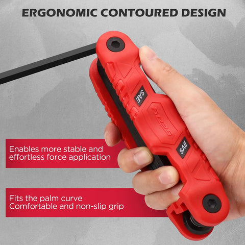 Your Go To 11 Piece Folding Hex Key Set SAE Three Thirty Seconds To One Half Inch Heavy Duty Allen Wrench Set Portable Red