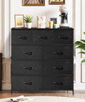 Roomy 9 Drawer Dresser With Wooden Top And Metal Frame Dope Anti Tip Tall Storage Chest For Bedroom Closet Living Room Hallway And Entryway Black Fabric Bin Organizer Sturdy Space Saving Design With Anti Tip Safety For Peace Of Mind displayed in a living room with decor on top.