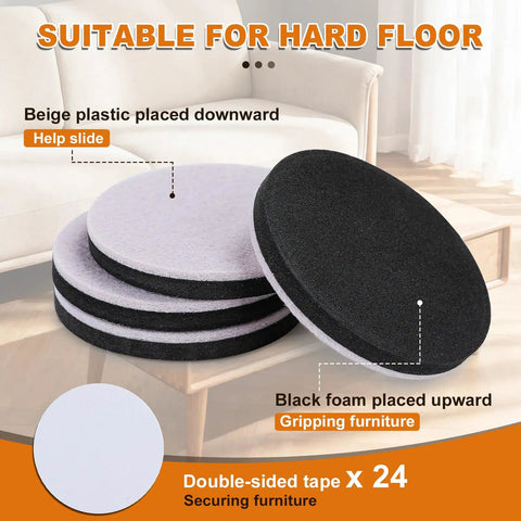 Heavy Duty Furniture Sliders 24 Pack 3 And A Half Inch Felt Pads For Hardwood Floors Move Large Furniture Like A Breeze With One Person Reusable Floor Protectors For Sofas Tables Beds Cabinets Pianos And More