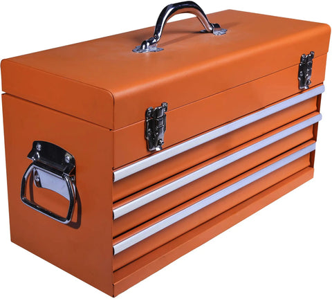 Orange Portable Metal Tool Box With Drawers Built Tough 20 Inch Center Keyed Lock Full Extension Drawers Heavy Duty Chest Latches