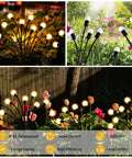 4 Pack 10 LED Solar Firefly Lights Upgraded Outdoor Garden Pathway Decor IP65 Waterproof Warm White Swaying Lights