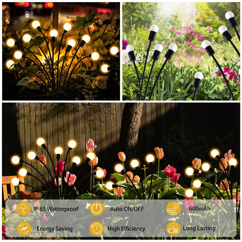 4 Pack 10 LED Solar Firefly Lights Upgraded Outdoor Garden Pathway Decor IP65 Waterproof Warm White Swaying Lights