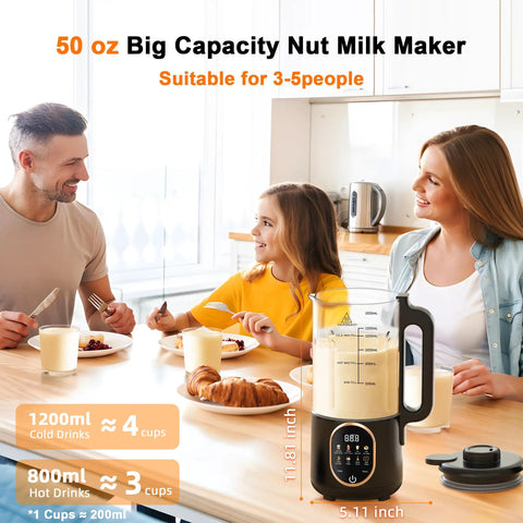 50 Oz Nut Milk Maker Machine Ten In One Automatic Plant Based Milk Maker Do It All For Homemade Almond Oat Coconut Soy Milk Juice And More With 20 Blades Delay Start Boil Water Keep Warm Auto Clean on kitchen counter with family