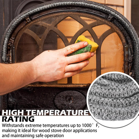 LikeLion wood stove door gasket rope, 1/2 in x 84 in graphite-impregnated fiberglass, front view