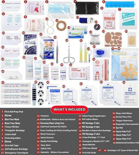 Front view of VRIEXSD 400-piece large first aid kit with assorted home, office, car emergency supplies