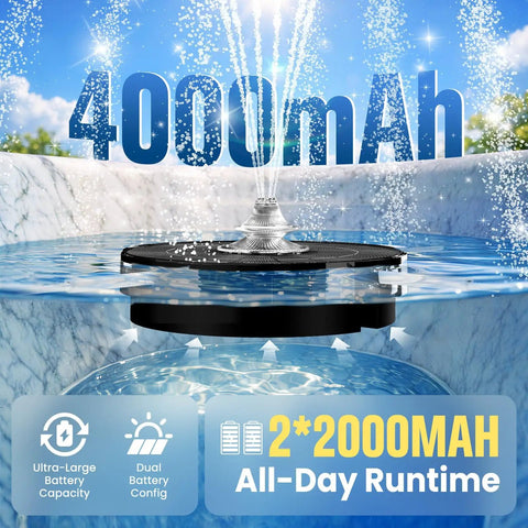 Powerful Solar Bird Bath Fountain Pump With 4000mAh Battery, Three Spray Modes And Lights For Floating Outdoor Bird Bath, DIY Water Feature For Garden Pond With Black Finish, Easy Setup in action