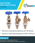 Go-To Brass Crimp Boiler Drain Valve 3/4 Inch By 3/4 Inch MHT With Garden Hose Outlet displayed with blue handles