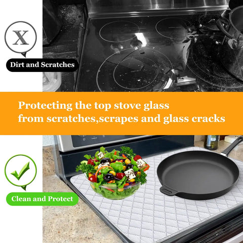 Quilted Stove Top Cover Protector For Glass Ceramic Cooktops displaying protection from scratches and added work surface.