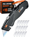 Retractable Box Cutter Knife With Built In Blade Storage And Tool Free Quick Change Includes 15 Sharp SK5 Replacement Blades Heavy Duty Razor Knife For Cardboard Plastic And Paper Craft Projects Black, black utility knife with box and blades