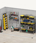 Interior of 9x4ft Large Outdoor Storage Shed Metal Tool Shed For Backyard Patio Lawn With Lockable Doors And Air Vent Weather Resistant