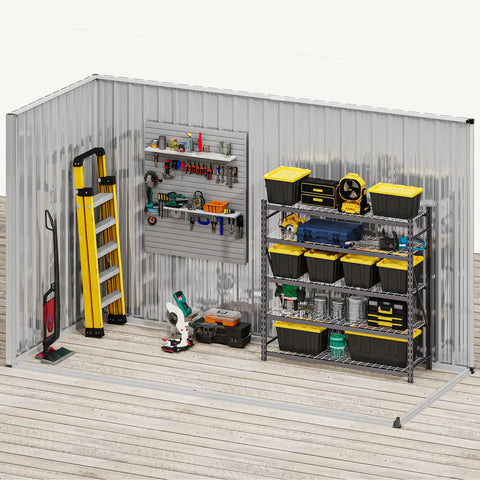 Interior of 9x4ft Large Outdoor Storage Shed Metal Tool Shed For Backyard Patio Lawn With Lockable Doors And Air Vent Weather Resistant