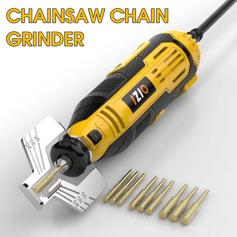 Beast Mode Electric Chainsaw Sharpener Kit with nine grinding heads and precision guide plate for fast sharpening.