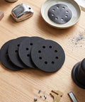 Heavy Duty 8 Inch Sanding Discs Set With 8 Holes For Power Tools, Premium Silicon Carbide Abrasive displayed on a wooden surface.