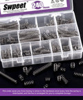 240 Piece Stainless Steel Compression Springs Kit In 15 Sizes For Home And Workshop Repairs in transparent box