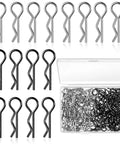Premium Universal Rc Body Clips 120 Pieces Stainless Steel Rc Clips Set For 1 To 10 And 1 To 12 Scale Rc Cars Trucks Buggies Shell Replacement Silver And Black Durable Heavy Duty, shown in box with black and silver clips.