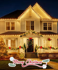 House adorned with Vintage Clear C9 Christmas String Lights 100 Ft Outdoor Waterproof Lights With 100 Glass Bulbs On Green Wire