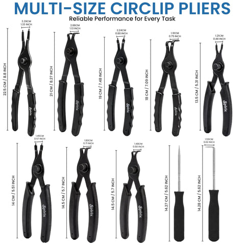 All In One Pro Grade Ring Pliers Set 10 Piece Kit Heavy Duty Internal And External Circlip Pliers With Straight Bent Tips Display