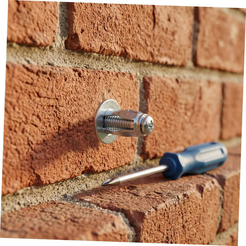 35 Piece Expansion Bolt Kit With Petal Shape Nuts M4 M5 M6 And Hollow Wall Anchors For Quick Easy Install And Strong Fastening In Plasterboard And Iron Skin For Home DIY Projects. Installed metal wall anchor in brick with screwdriver