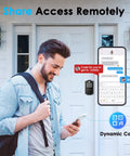 Man using phone to control Easy Install Keyless Entry Door Lock With Bluetooth App Control, shows dynamic code access