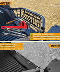 Comparison of Heavy Duty Steel Cargo Barricade Tailgate compatible with 2020 to 2025 Kawasaki Teryx KRX 1000, showing expanded storage.