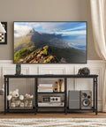 TV Stand For Televisions Up To 55 Inch With Built In Power Outlet And USB Ports Type C Port Open Storage Shelves Black