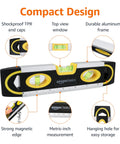 Amazon Basics 9-inch magnetic torpedo level with ruler, black and yellow, 180/90/45 degree bubbles.