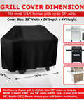 Heavy Duty Outdoor Grill Cover For Backyard BBQ Equipment covers 58"W x 24"D x 45"H 3-5 burner grills in sleek black.