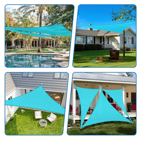 8x8x11 Ft Sun Shade Sail Triangle Canopy for outdoor patio backyard pergola deck carport UV blocking cloth turquoise green